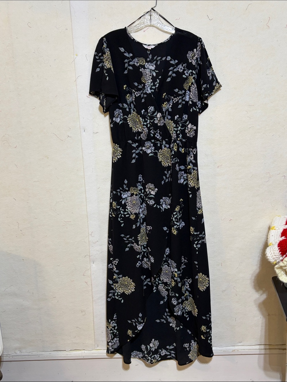 Candie's Black Maxi Dress with Floral Print and Flutter Sleeves